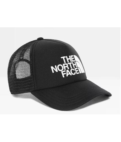 Gorra The North Face Logo Trucker Negra con el logo bordado en blanco