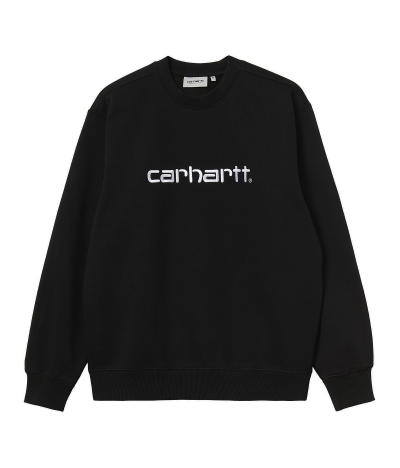 Sudadera Carhartt WIP Sweat Black White en Negro con el logo de Carhartt bordado en Blanco en el pecho