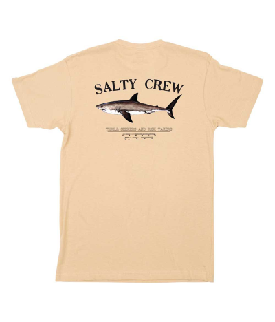 Camiseta de manga corta para hombre Salty Crew Bruce Premium Camel con un tiburón estampado en la espalda