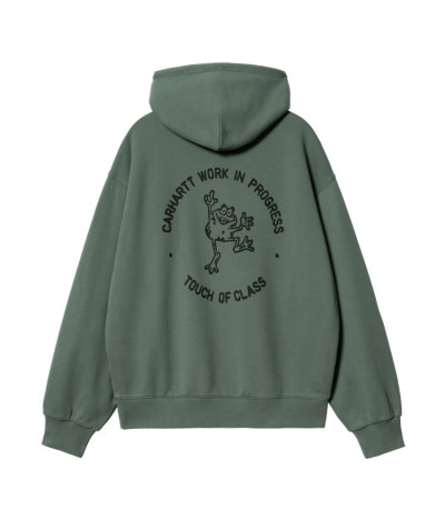 CARHARTT WIP SUDADERA HOODED STAMP SWEAT DUCK GREEN / BLACK STONE WASHED