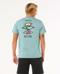 Camiseta Rip Curl Search Icon Tee verde agua – Vista trasera con gran estampado artístico y logo Rip Curl