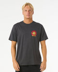 Camiseta Rip Curl Shaper Address Tee en color negro jaspeado, con estampado 