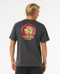 Camiseta Rip Curl Shaper Address Tee negra jaspeada, parte trasera con estampado 