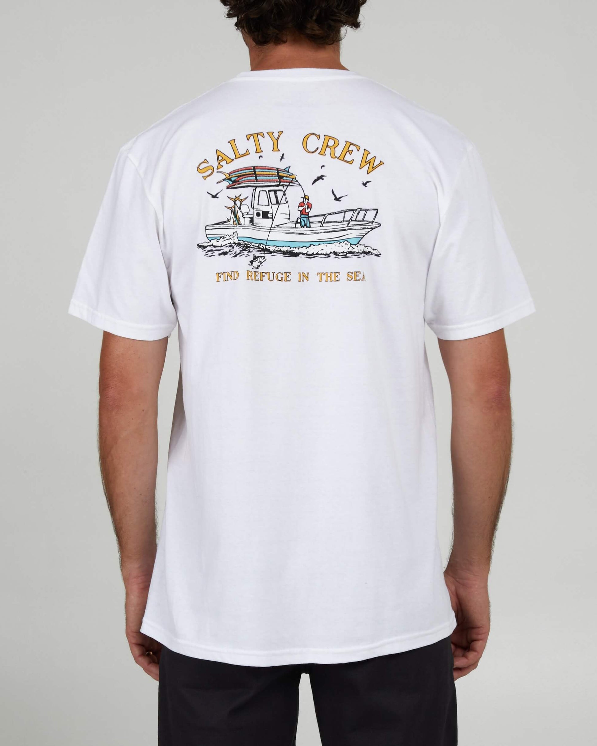 Camiseta clásica Salty Crew Fish On Blanca de manga corta para hombre, estilo casual