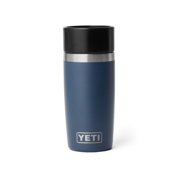 YETI Rambler 12 oz Travel Bottle color Navy azul marino vista frontal con tapa térmica aislada.