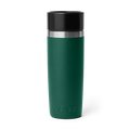 Vista trasera del YETI Rambler 16 oz Travel Bottle en color verde Black Forest con tapa hermética y diseño minimalista.