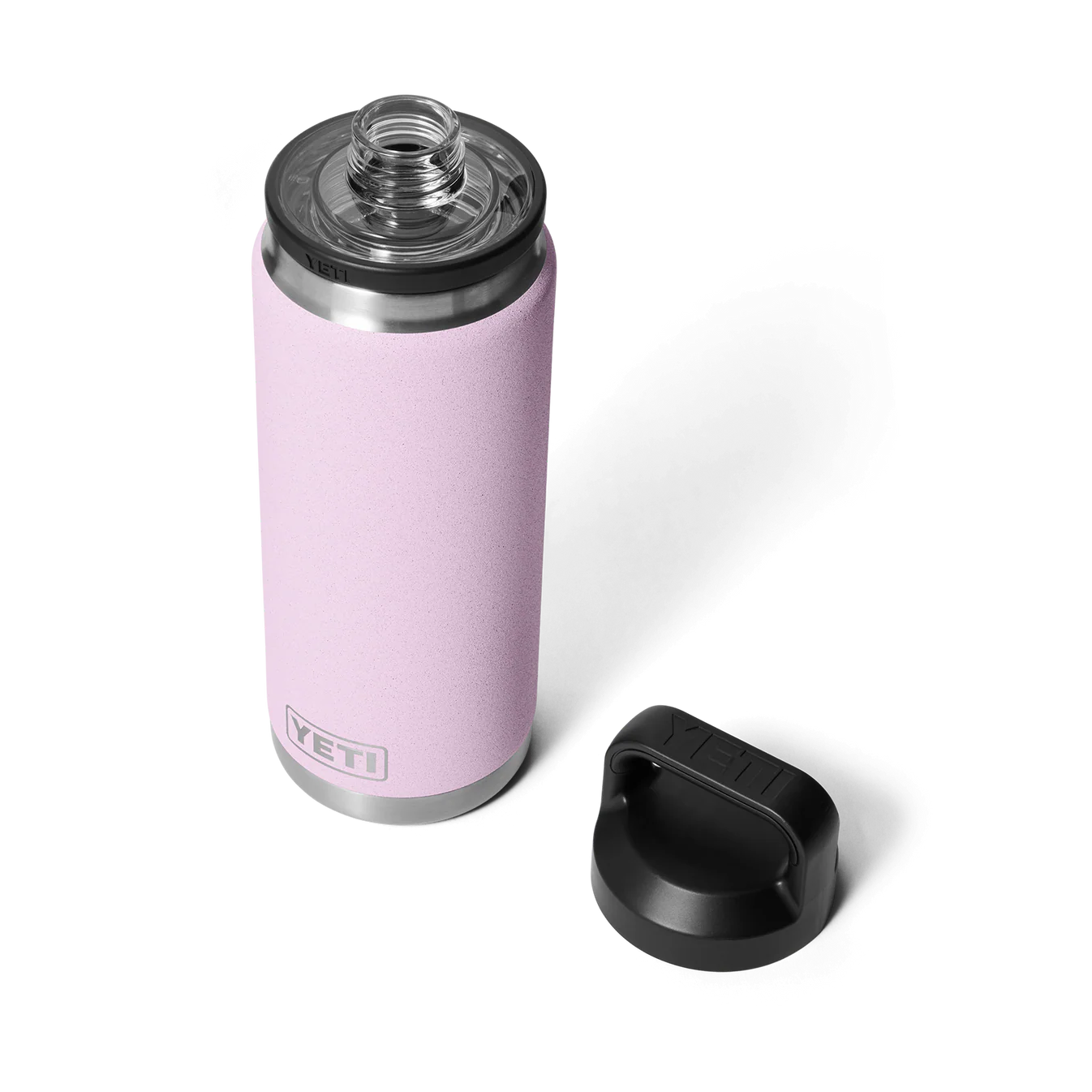 Botella de YETI Rambler® Bottle Chug V2 Rosa deslavado (Cherry Blossom) abierta