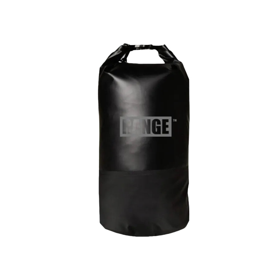 Bolsa estanca de surf Range 25L Dry Pack vista frontal, fabricada en PVC 500D con correa de hombro incluida, capacidad 25 litros sobre fondo blanco.
