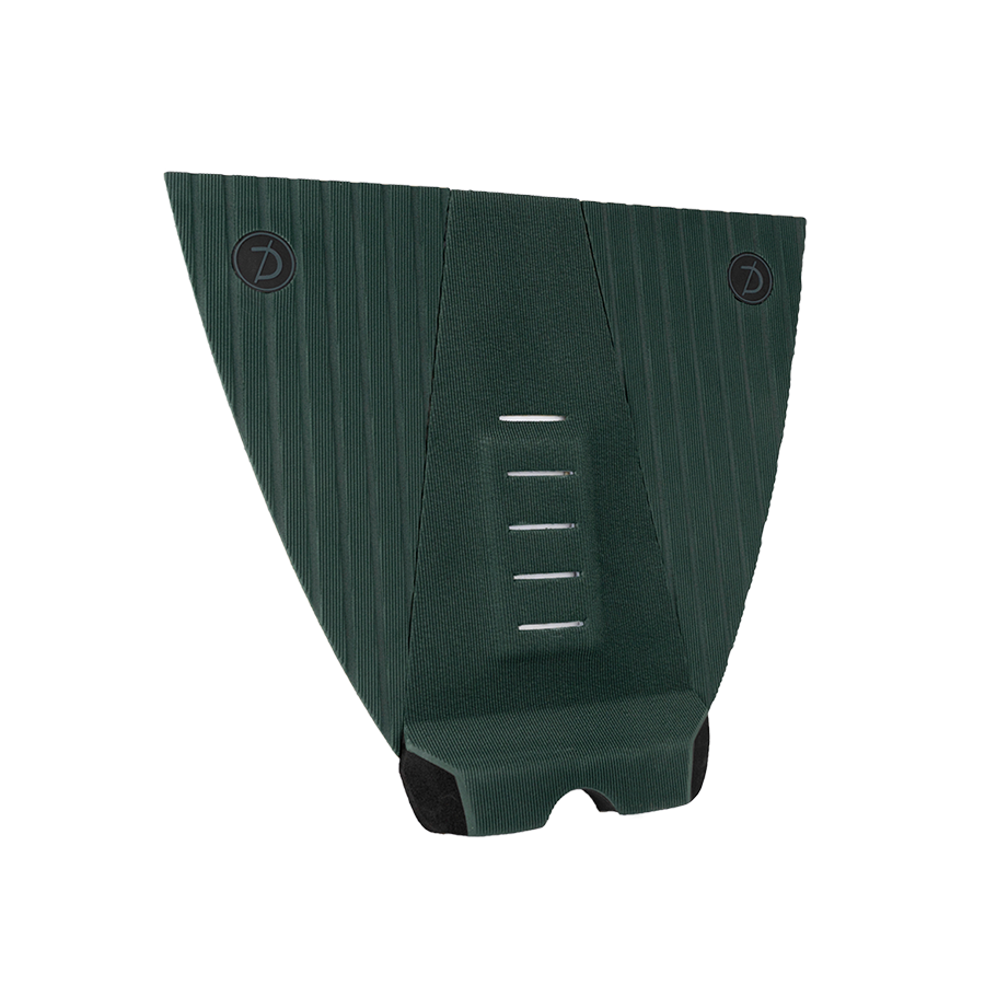 Vista lateral del grip Deflow 3 Piece Traction Green mostrando el kick de cola de 30 mm con ángulo de 50 grados en verde profundo inspirado en el British Racing Green.
