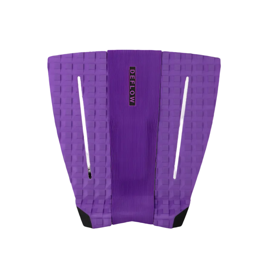 Grip de surf de tres piezas Deflow 3 Piece Pop Traction en color violeta profundo, vista frontal con arco central de 8 mm y cubos texturizados en laterales sobre fondo blanco.