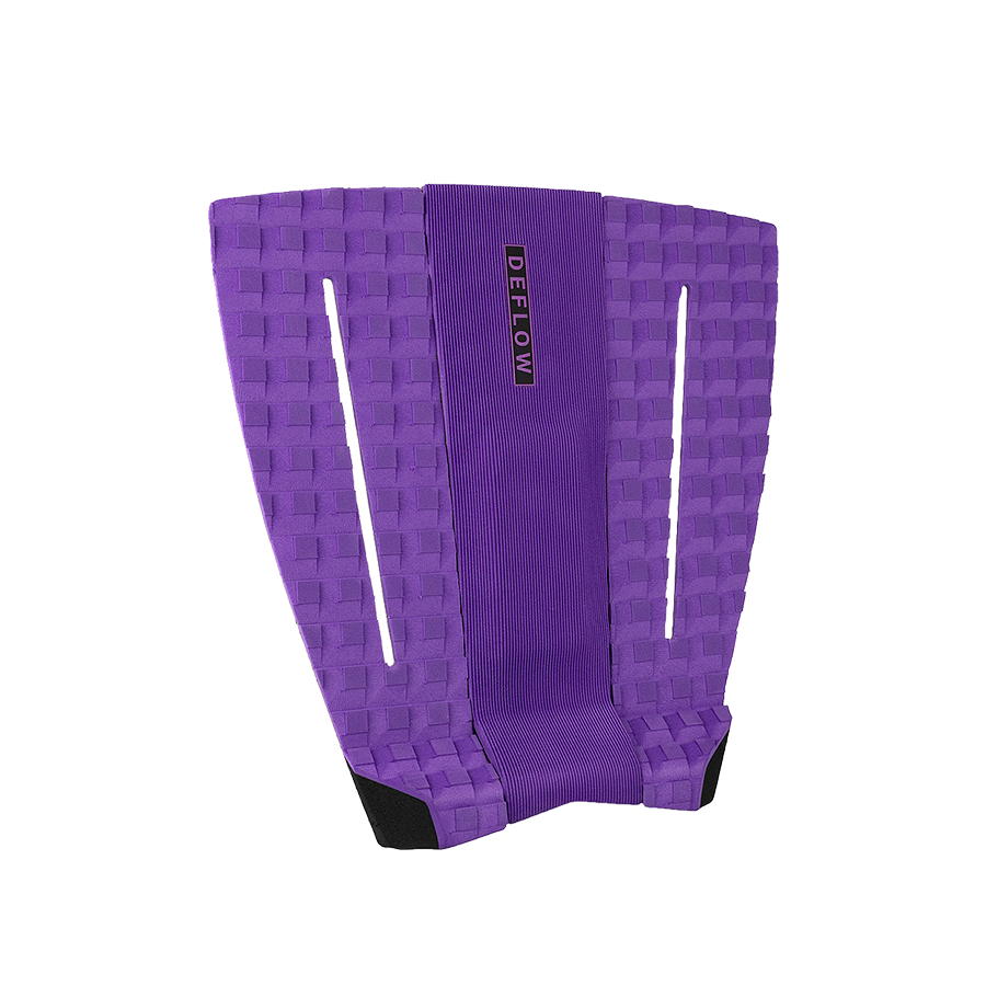 Vista lateral del grip Deflow Pop Traction Violet mostrando el kick de cola de 30 mm y el perfil del arco central en tono violeta entre azul y morado.