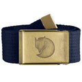 Cinturón Fjällräven Canvas Brass Belt 4cm unisex de lona resistente en azul marino con hebilla de latón ajustable