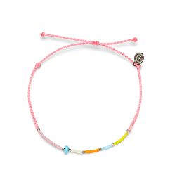 PURA VIDA TOBILLERA WONDERLAND SEED BEAD ANKLET SILV PINK