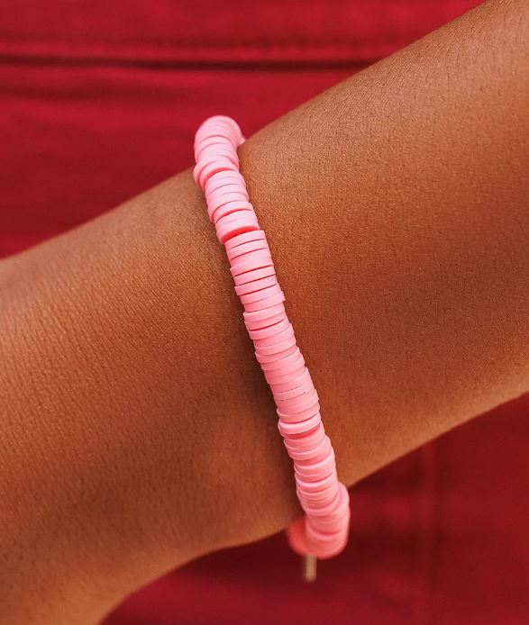 PURA VIDA PULSERA PASTEL DISC STRETCH BRACELET PINK