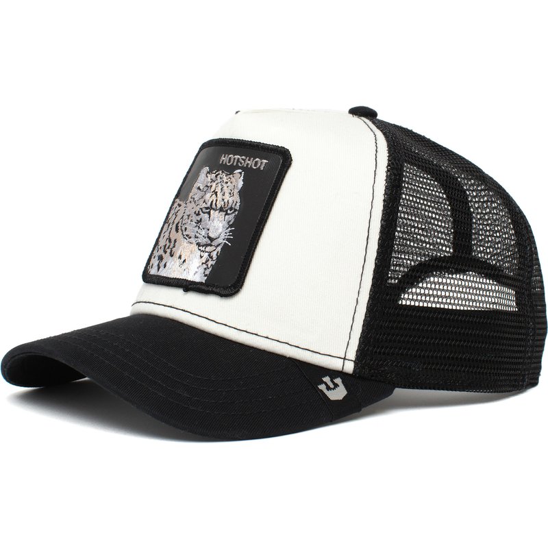 Gorra Trucker Goorin Bros Hotshot Leopardo Blanca con rejilla de malla negra