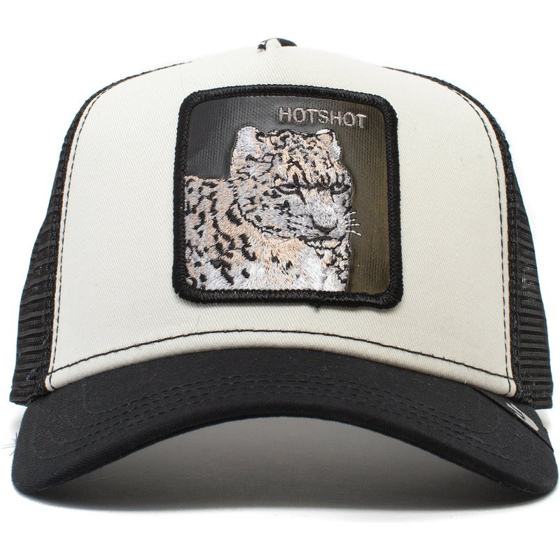 Gorra Trucker Goorin Bros Hotshot Leopardo Blanca con rejilla de malla negra