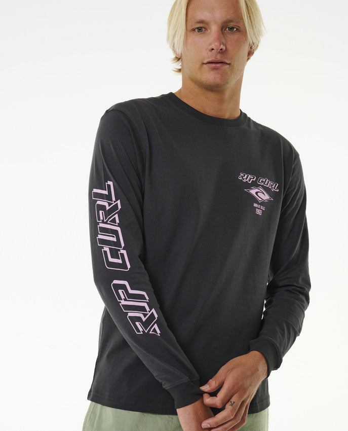 RIP CURL FADE OUT ICON LS TEE BLACK / PURPLE