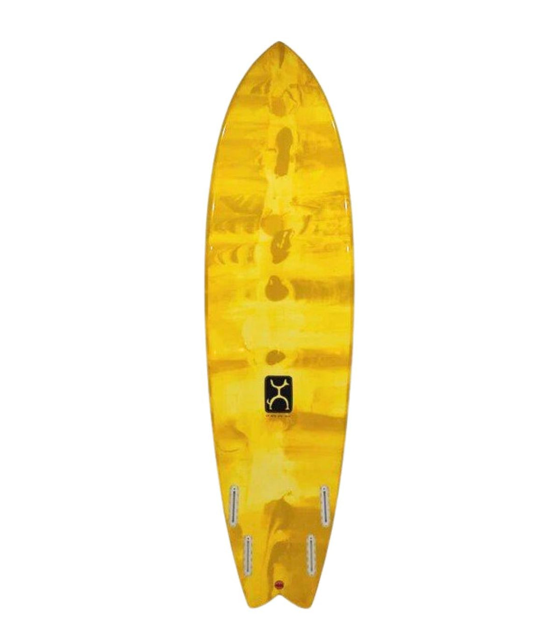 Tabla de Surf Seaside & Beyond Edición Limitada Yellow Swirl diseñada por Rob Machado y fabricada en Thunderbolt Red posterior