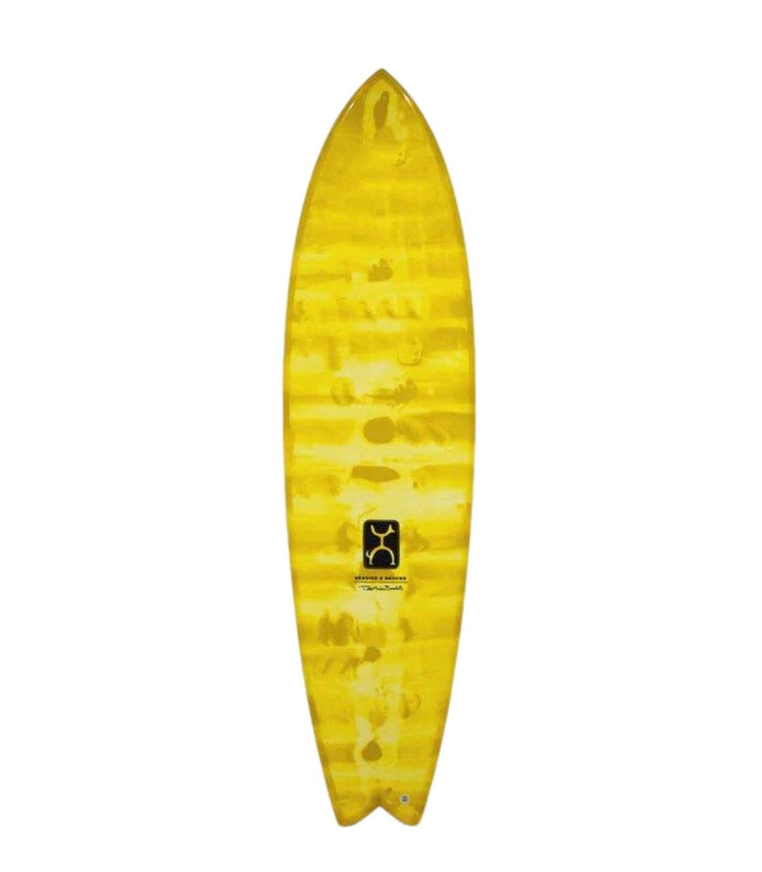 Tabla de Surf Seaside & Beyond Edición Limitada Yellow Swirl diseñada por Rob Machado y fabricada en Thunderbolt Red posterior