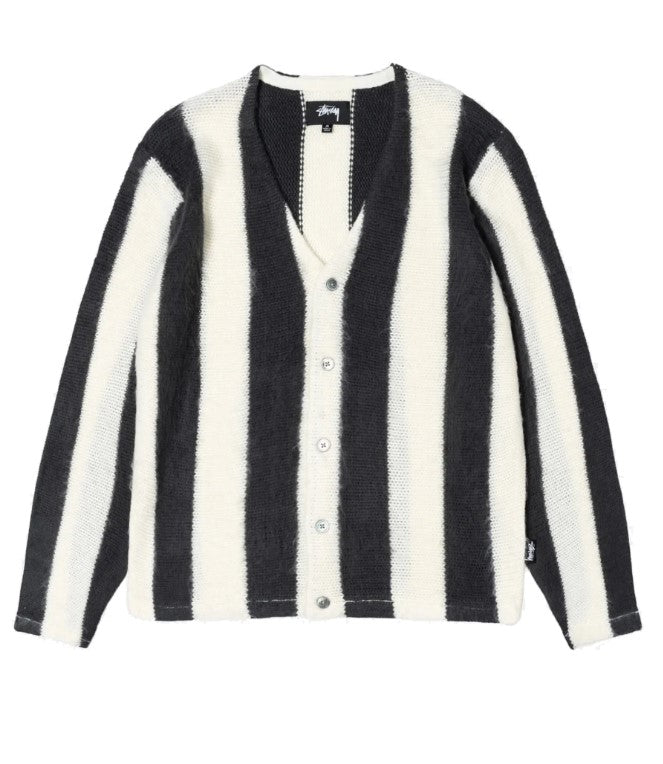 STUSSY STRIPE BRUSHED CARDIGAN NATURAL