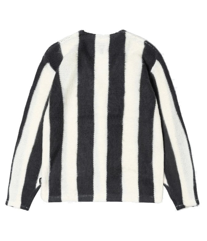 STUSSY STRIPE BRUSHED CARDIGAN NATURAL