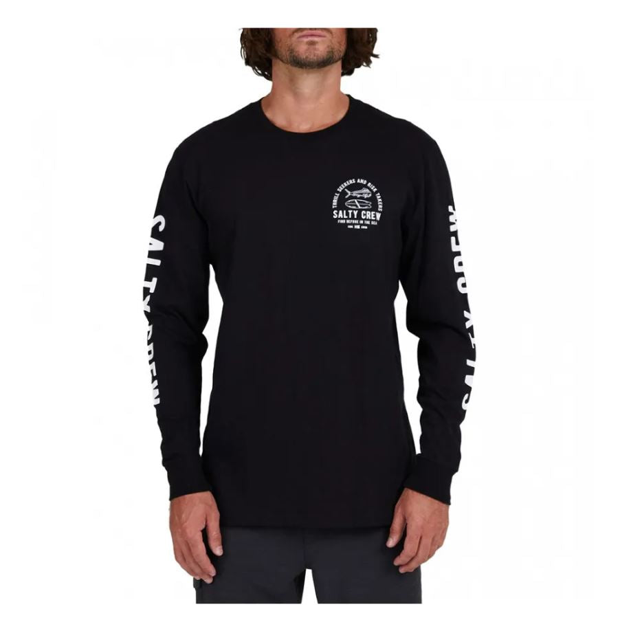 Camiseta de manga larga para hombre Salty Crew Lateral Line Standard Negra posterior frontal