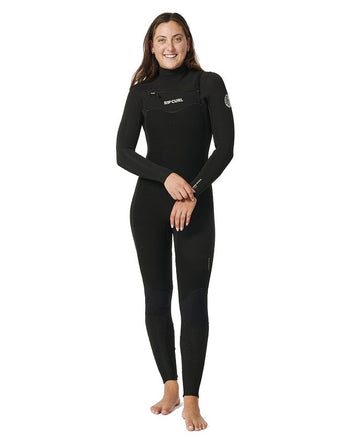 Traje de surf de neopreno Rip Curl Dawn Patrol 5/3 Chest Zip Mujer Negro 2024