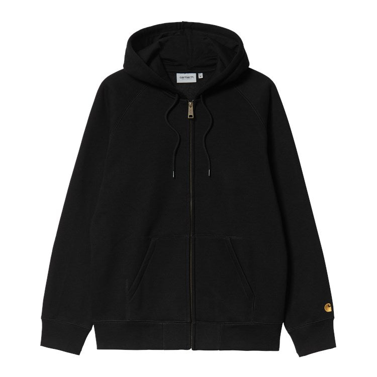 Sudadera con capucha y cremallera Carhartt WIP Hooded Chase Jacket Negra con el logo Dorado en la manga