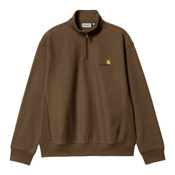 Sudadera Carhartt WIP Half Zip American Script Sweat Lumber en color Marrón Oscuro