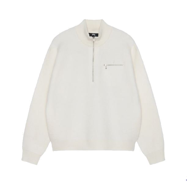 STÜSSY HALF ZIP MOCK NECK SWEATER IVORY