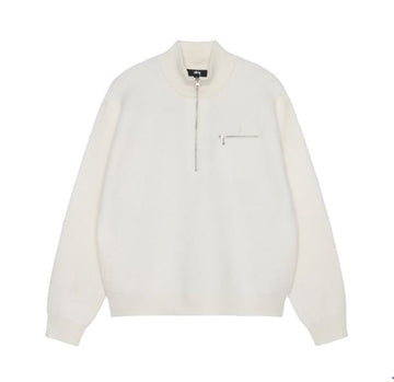 STÜSSY HALF ZIP MOCK NECK SWEATER IVORY