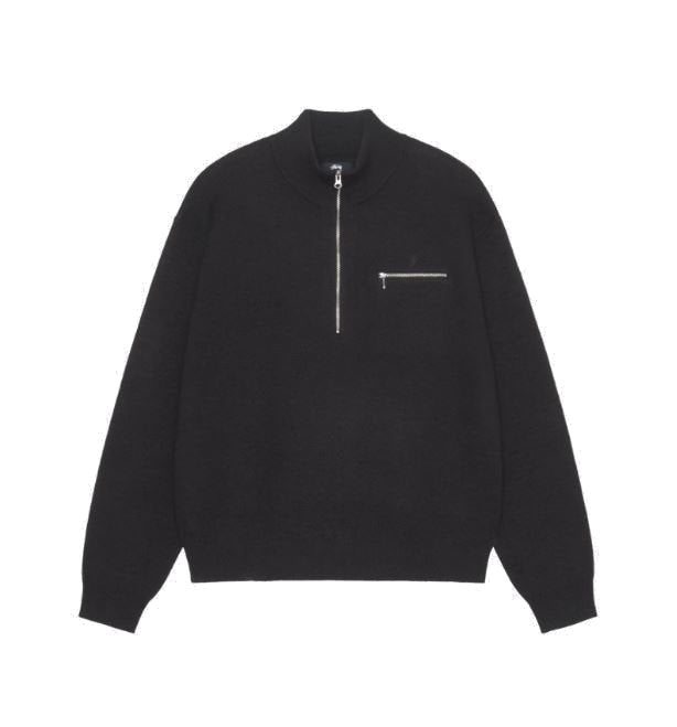 STÜSSY HALF ZIP MOCK NECK SWEATER BLK