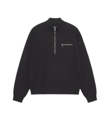 STÜSSY HALF ZIP MOCK NECK SWEATER BLK