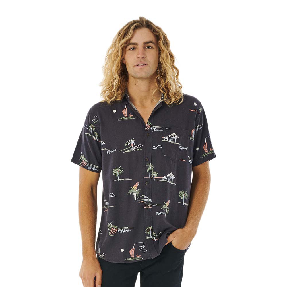 Camisa Surfera Rip Curl Party Pack Washed Black con estampado negro