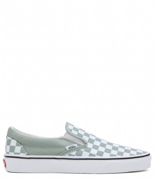 Zapatillas Vans Classic Slip On Checkboard color Verde y Blanco derecha