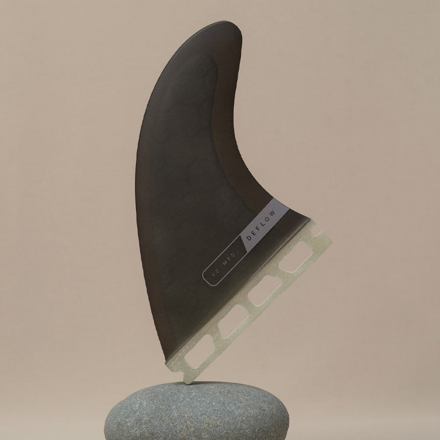 Quilla Deflow V.2 Large Futures Fins Black sobre una piedra