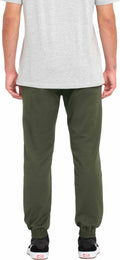 Pantalón con cintura elástica y cordón de ajuste Volcom Frickin Slim Jogger verde oscuro posterior