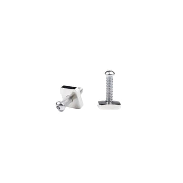 Tornillo allen Deflow Range para quilla de longboard en acero inoxidable, vista de tornillo y placa de sujeción para cajetín US Box sobre fondo blanco.