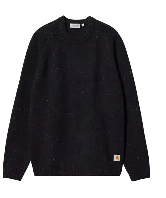 Jersey carhartt Anglistic  dark navy. Jersey de cuello redondo. Vista frontal.