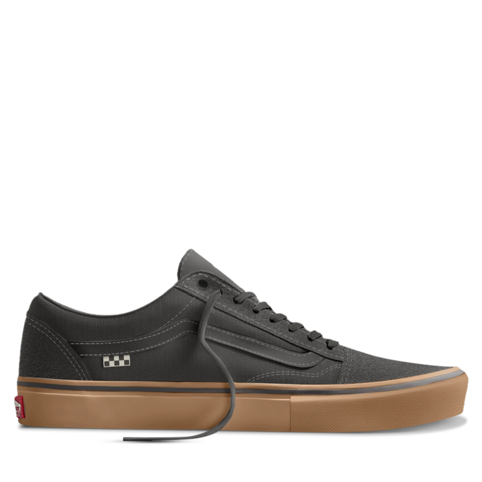 Vans Skate Old Skool color Faded Black con suela Gum vista lateral completa del pie derecho.