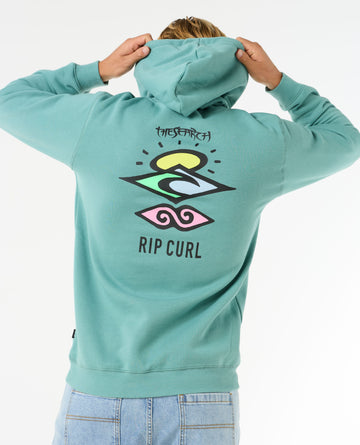 Sudadera Rip Curl Search Icon Hood verde – Vista frontal con capucha, bolsillo canguro y logo estampado en el pecho