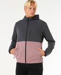 Chaqueta Rip Curl Elite Anti-Series para hombre, color gris y rosa, con capucha, cremallera central y bolsillo en el pecho