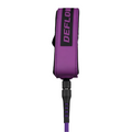 Invento de surf Deflow Core Leash en color violet violeta profundo, vista completa con cuerda PU, tobillero de neopreno y doble swivel de acero inoxidable sobre fondo blanco.