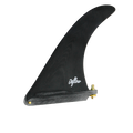 Quilla single fin Deflow Cream negra para longboard, vista lateral sobre fondo blanco con base US Box, tornillo dorado y laminado de fibra de vidrio visible.