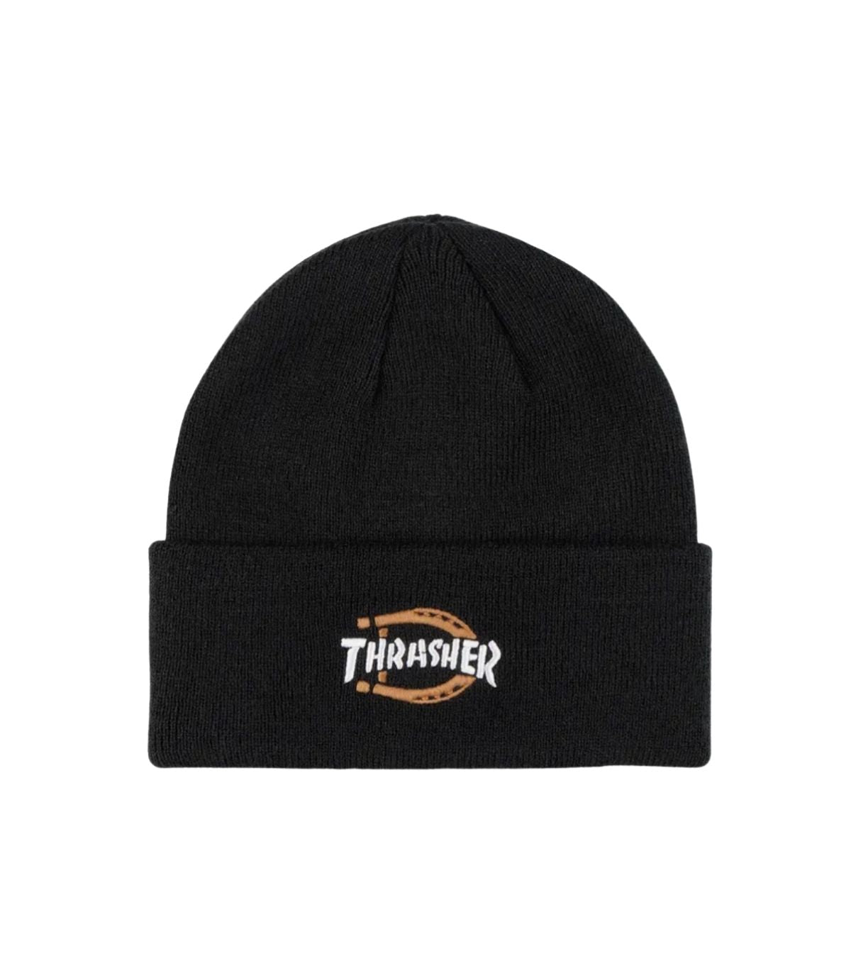 Gorro negro Dickies edicion limitada x Thrasher Beanie con logo bordado en la parte frontal.