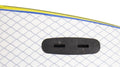 Detalle caja de quillas twin fin en softboard Ocean & Earth The Bug 5'2 sistema dual tab intercambiable.