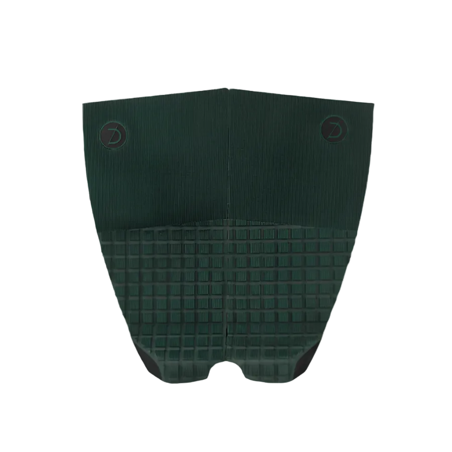  Grip de surf de dos piezas Deflow 2 Piece Traction en color verde British Racing Green, vista frontal con textura de cubos de espuma sobre fondo blanco.
