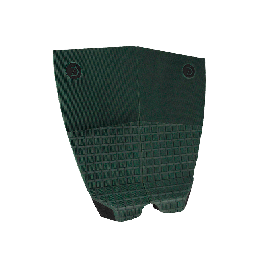 Alt: Detalle lateral del kick de cola del grip Deflow 2 Piece Traction Green con 25 mm de altura y ángulo de 50° sobre fondo blanco.