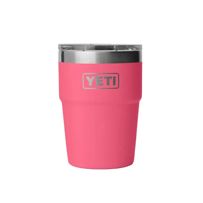 Vaso térmico YETI Rambler apilable en color Tropical Pink con logotipo visible
