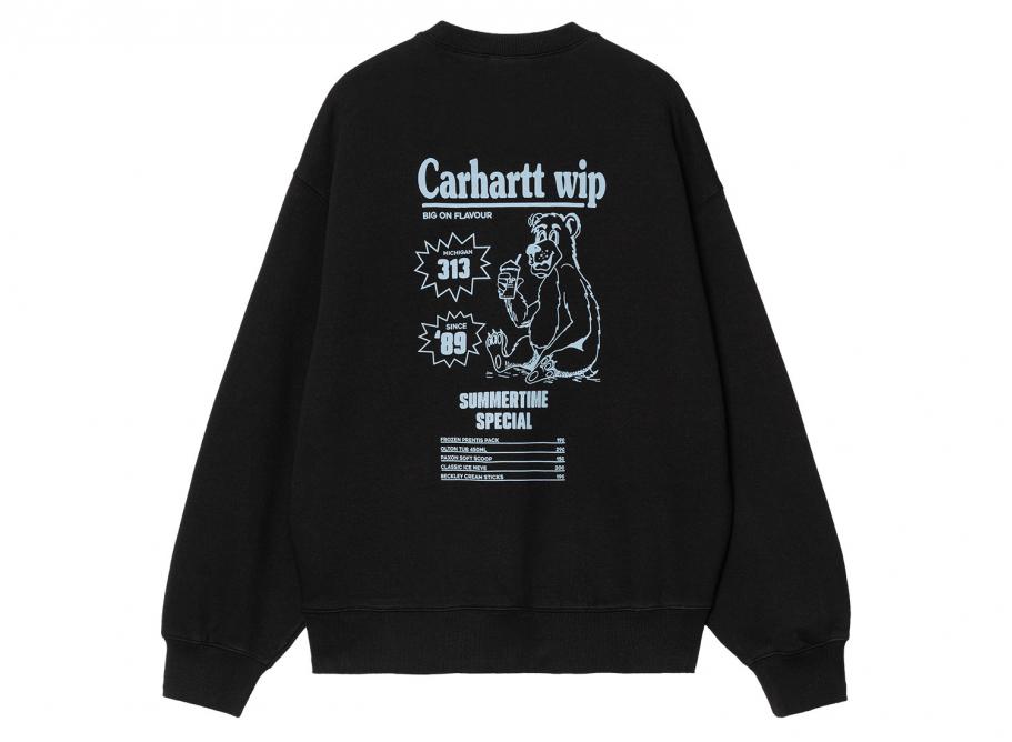 SUDADERA CARHARTT NEGRA CON LOGO EN LA ESPALDA DE UN OSO BEBIENDO. SUDADERA DE ALGODÓN NEGRA.